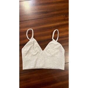 Alo Yoga Womens Ribbed Seamless V-Neck Bra Top Heather Gray Small
